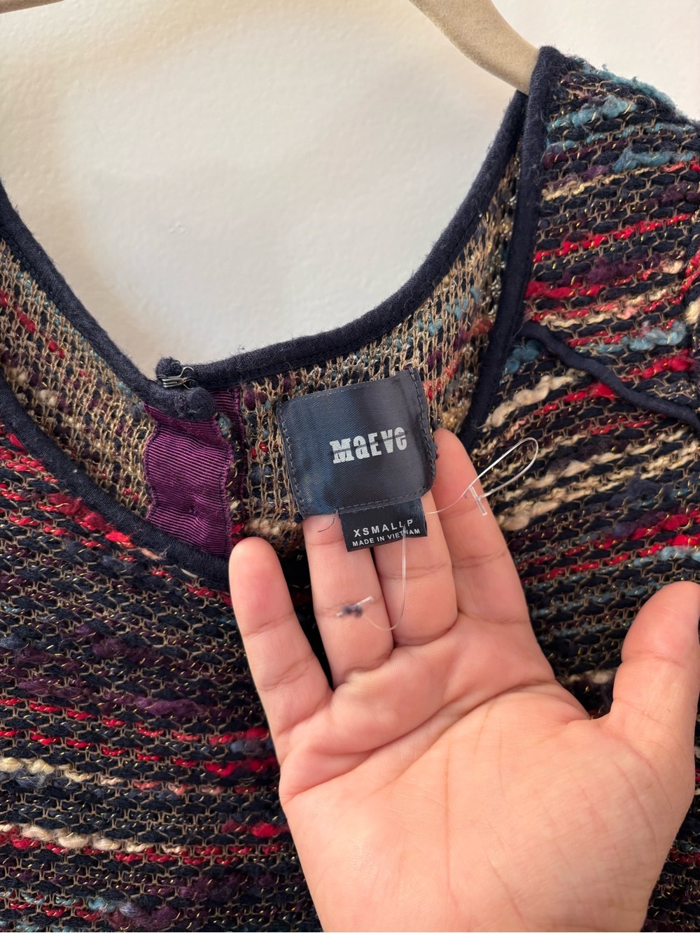 Anthropologie Maeve Dress Women's XSmall Boucle Colorful Knit Pockets Navy NWOT - Picture 6 of 13
